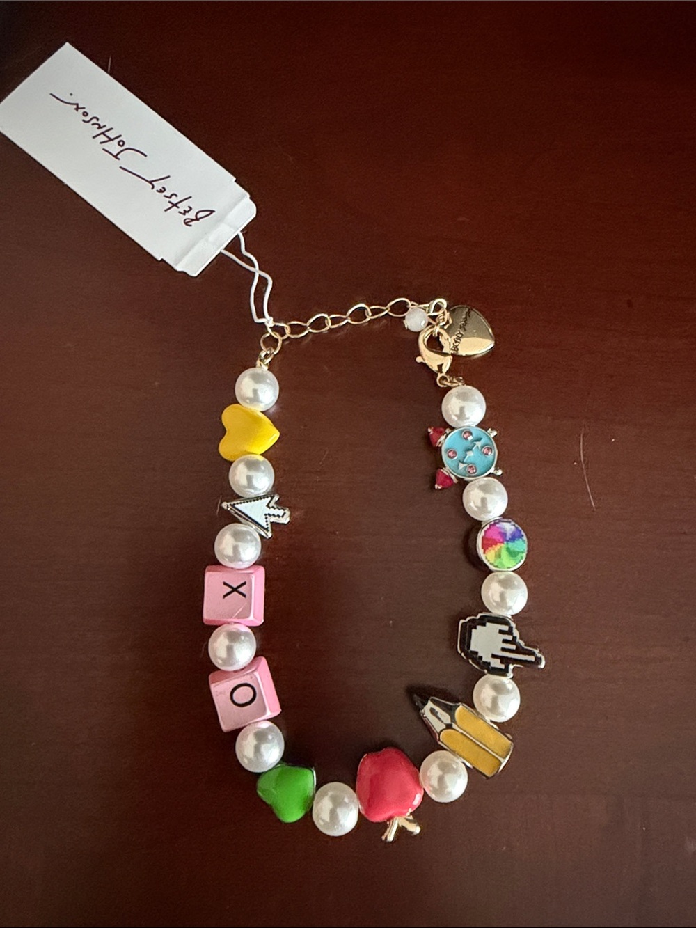Colorful Bead & Charm Bracelet - Pink, Yellow, Green, Red, Multicolor